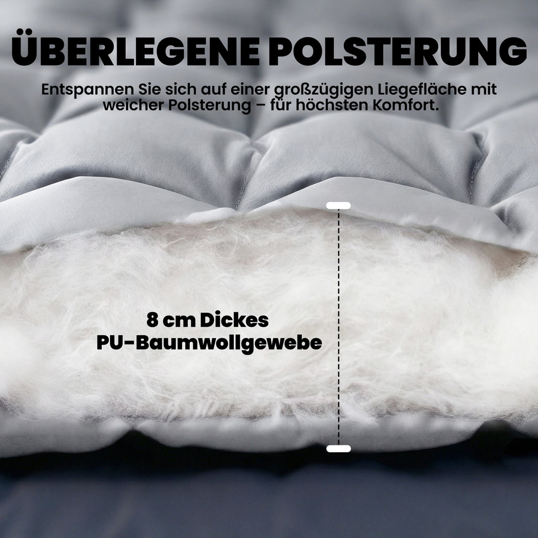 Campingmåtte, foldbar, 8 cm tyk campingmadras med skridsikkert betræk og stropper til camping, 200 x 80 cm, lysegrå