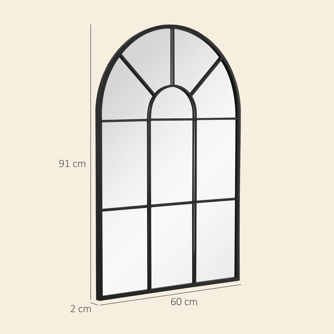 Vinduesspejl med metalramme, 91 cm x 2 cm x 60 cm, sort