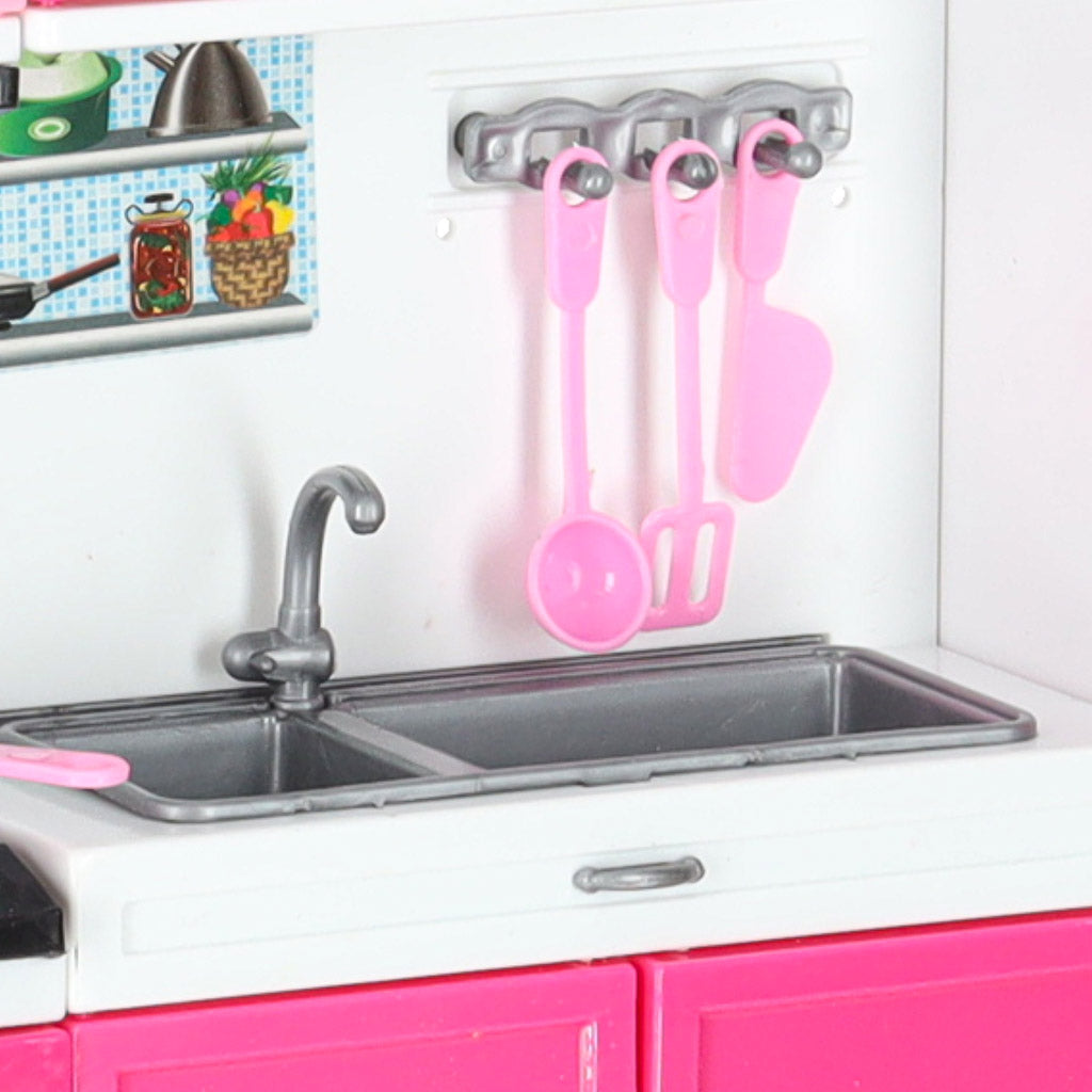 Dukkemøbler til køkken med 4 segmenter og LED-lyd