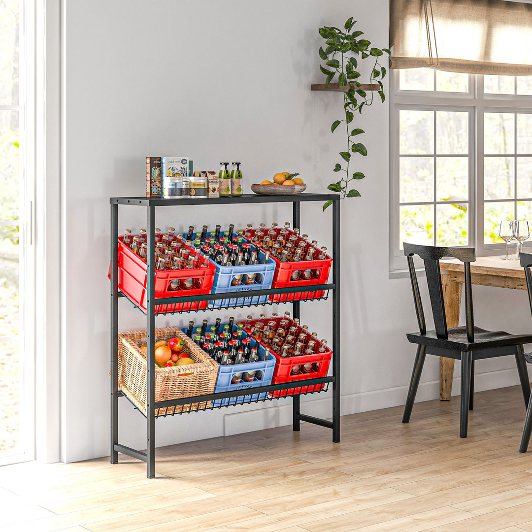 Opbevaringsreol, højdejusterbar, robust metal, pladsbesparende design, 210 kg lasteevne, sort
