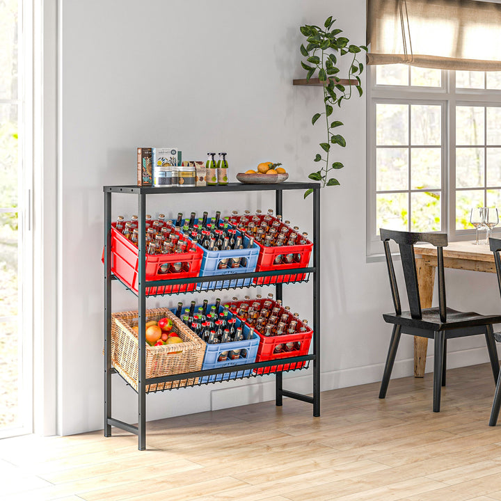 Opbevaringsreol, højdejusterbar, robust metal, pladsbesparende design, 210 kg lasteevne, sort