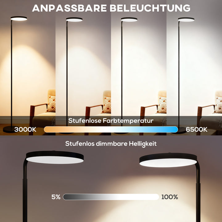 LED-gulvlampe med magnetisk fjernbetjening, fleksibelt justerbar, drejelig, metal, sort