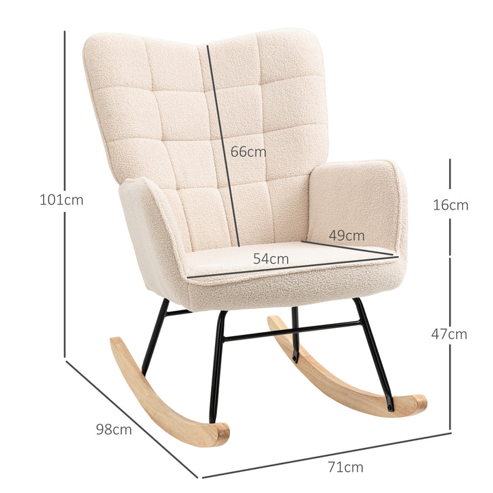 Retro gyngestol, massivt træ, lænestol, afslappende lænestol, 98 cm x 71 cm x 101 cm, beige