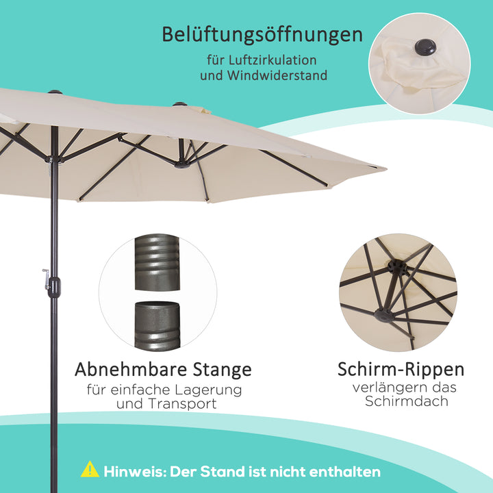 Xxl parasol med håndsving vejrbestandig 455 cm x 270 cm x 240 cm stål polyester beige