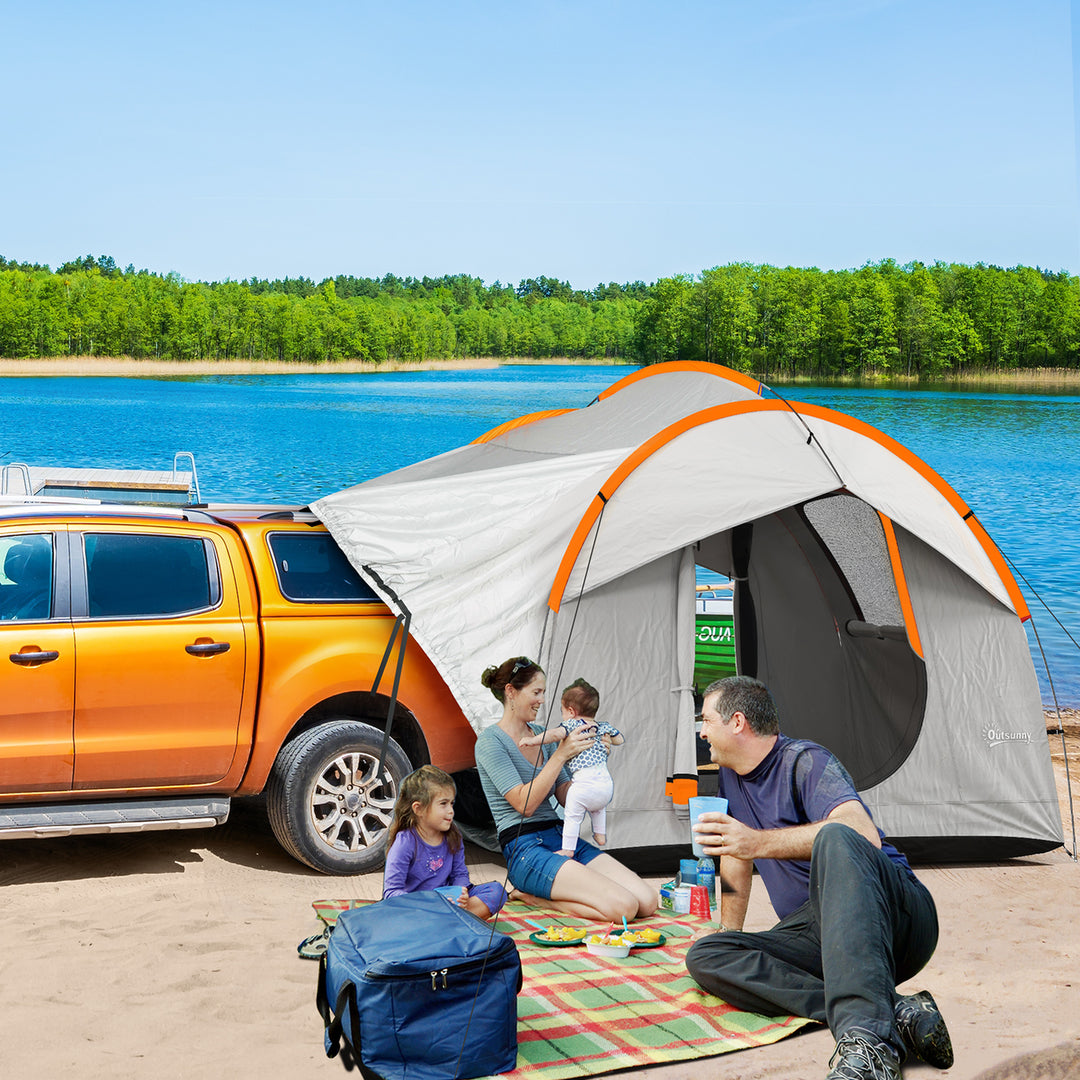 Biltelt campingtelt, 3 døre, vejrbestandigt, 239 cm x 210 cm x 210 cm, orange + grå