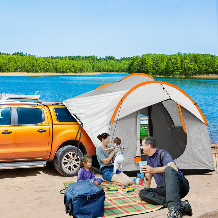 Biltelt campingtelt, 3 døre, vejrbestandigt, 239 cm x 210 cm x 210 cm, orange + grå