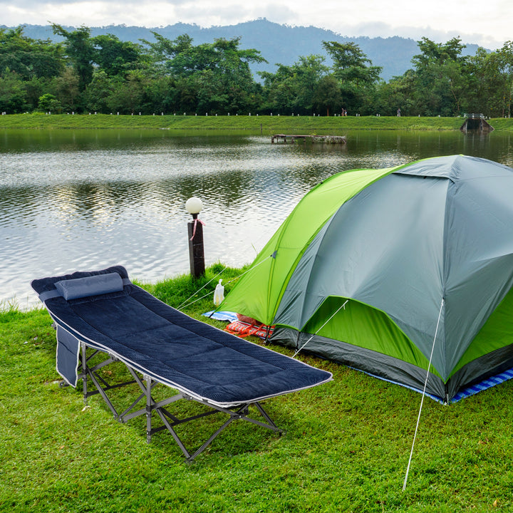Campingseng, foldbar feltseng med pude, 188 x 64,5 x 53 cm, mørkeblå