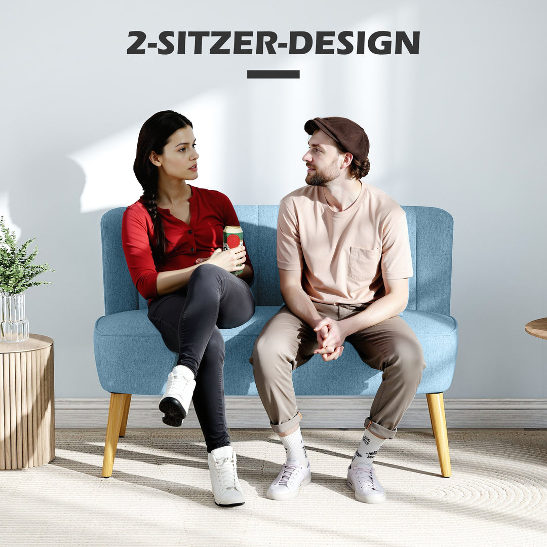 2-Personers sofa i retro-look, blød polstring, letplejeligt betræk, op til 150 kg, 117 x 56,5 x 77 cm, blå