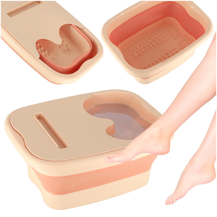 Fodvaskemassageskål i silikone, foldbar spand med faner