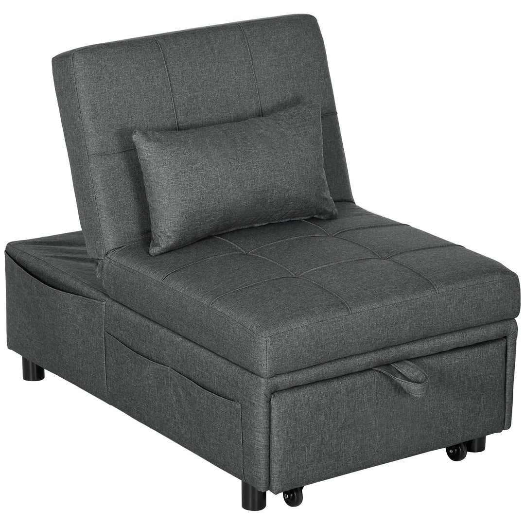 4-i-1 klapstol med sidelomme, gæsteseng med pude, justerbar ryglæn, sengestol med hjul, blå