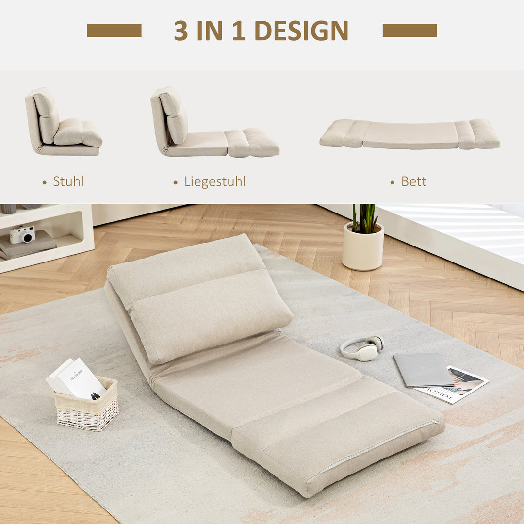 Sækkestol med sengefunktion, foldbar ryglæn, op til 120 kg, 70 x 72 x 56 cm, beige