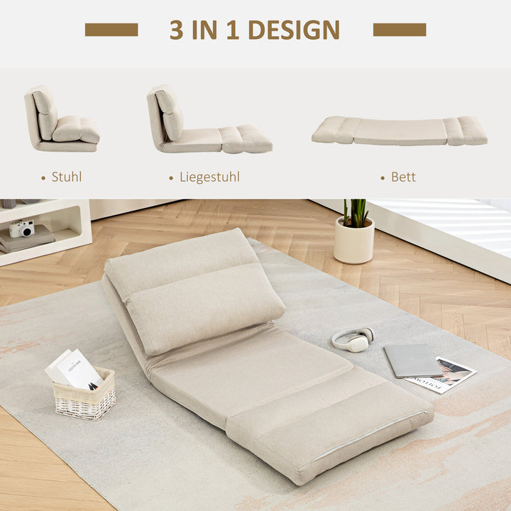 Sækkestol med sengefunktion, foldbar ryglæn, op til 120 kg, 70 x 72 x 56 cm, beige
