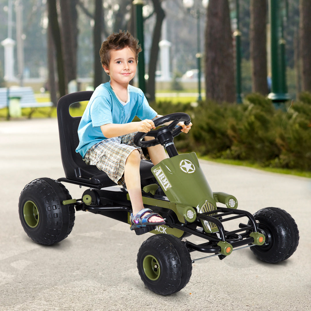 Gokart pedalbil med håndbremse, frem- og bakgear, børnekøretøj kettcar pedalbil med justerbart sæde til børn 3-6 år, 99 x 65 x 56 cm grøn
