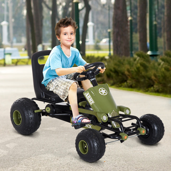 Gokart pedalbil med håndbremse, frem- og bakgear, børnekøretøj kettcar pedalbil med justerbart sæde til børn 3-6 år, 99 x 65 x 56 cm grøn