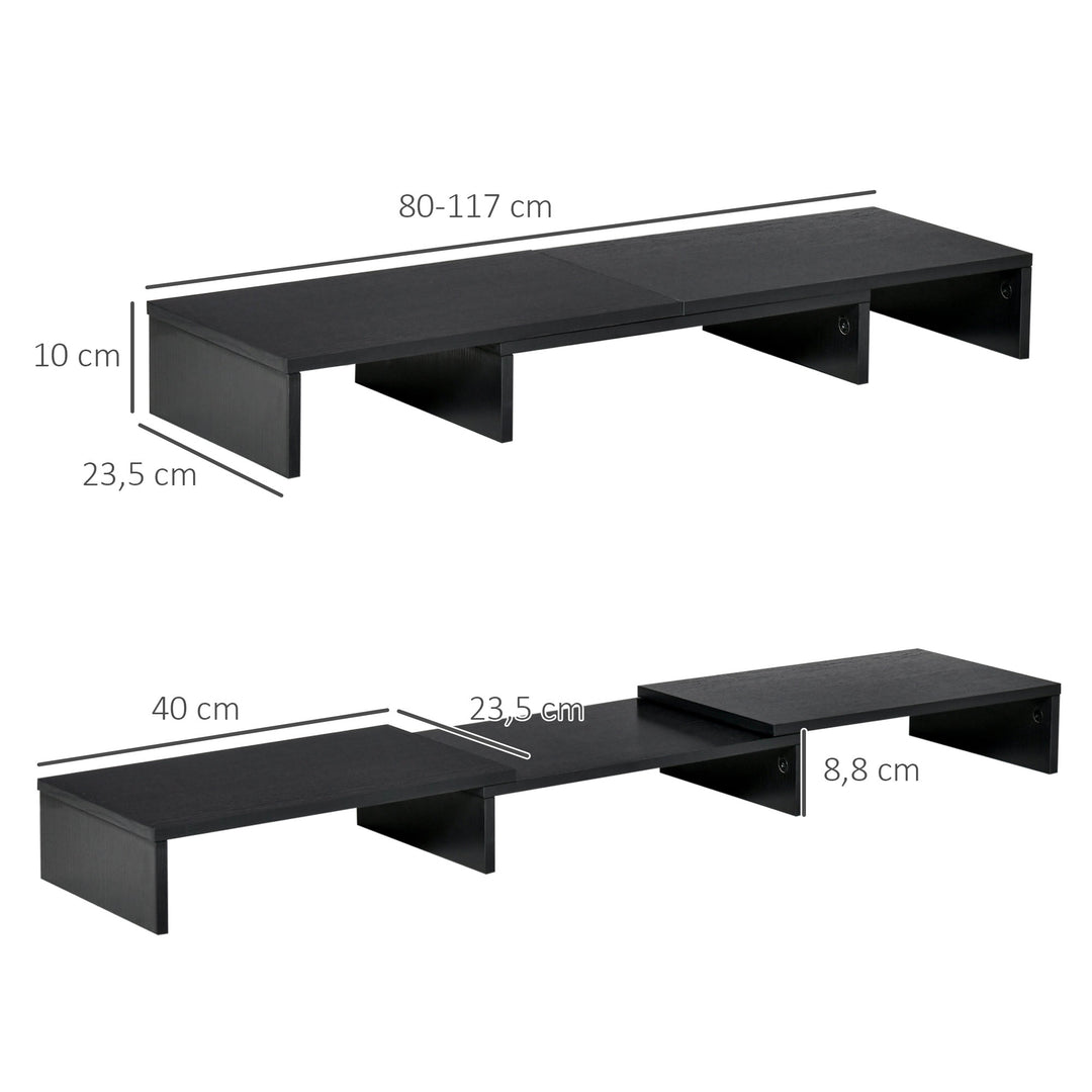 Skærmstativ dobbelt skærmforhøjer justerbar længde og drejevinkel skærmstativ til pc notebook laptop printer 80-117 x 23,5 x 10 cm sort