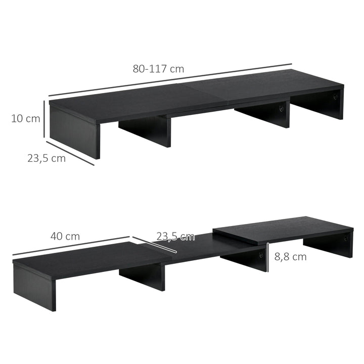 Skærmstativ dobbelt skærmforhøjer justerbar længde og drejevinkel skærmstativ til pc notebook laptop printer 80-117 x 23,5 x 10 cm sort