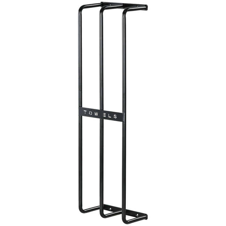Håndklædeholder, vægbeslag til 6 store håndklæder, metal, 21 x 12 x 74 cm, sort