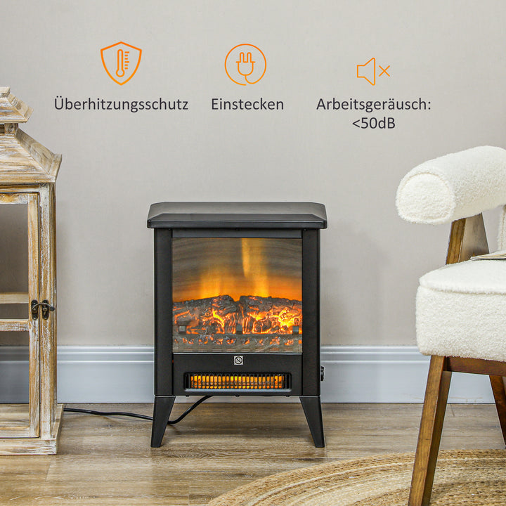 Elektrisk pejs med realistisk brandeffekt, overophedningsbeskyttelse og lav støj, 1800w, sort