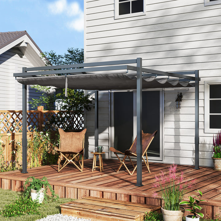 Pergola pavillon ca. 3,5x3m aluminium stabil vinterbestandig solbeskyttelse med justerbart skydetag grå