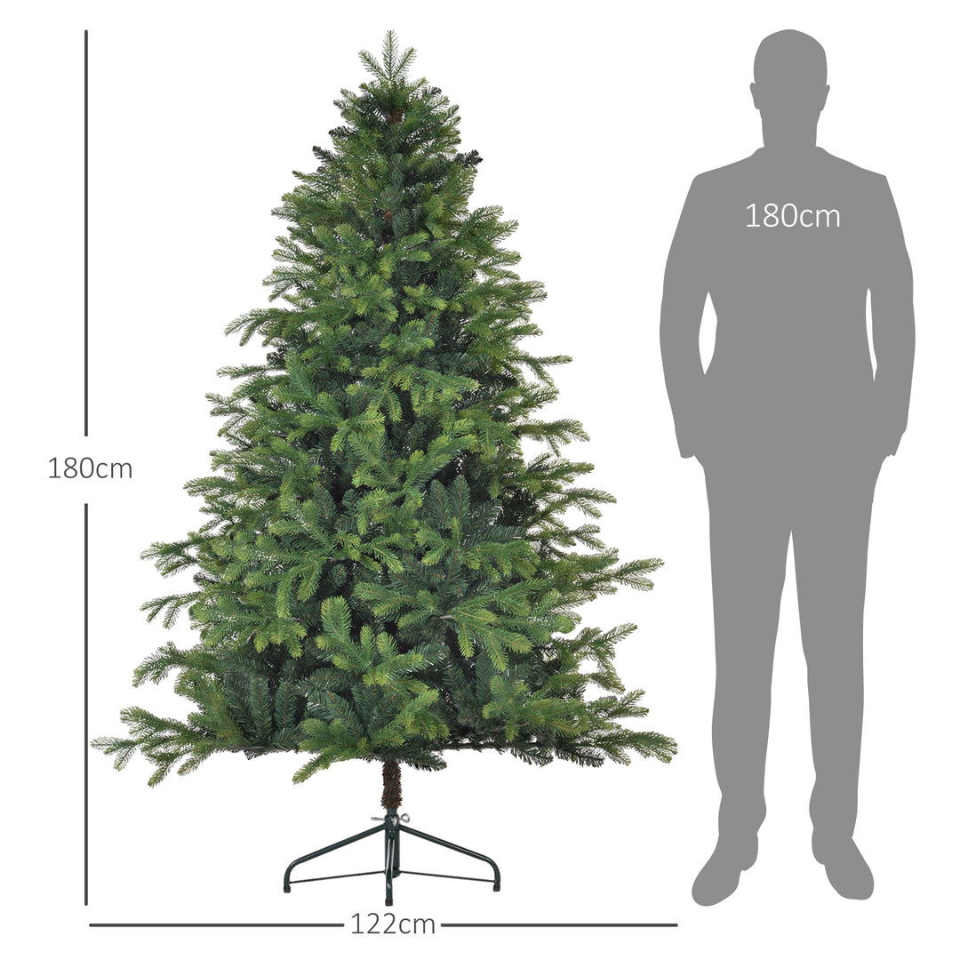 Kunstigt juletræ, realistisk udseende, flammehæmmende, robust metalfod, 183 cm, grøn