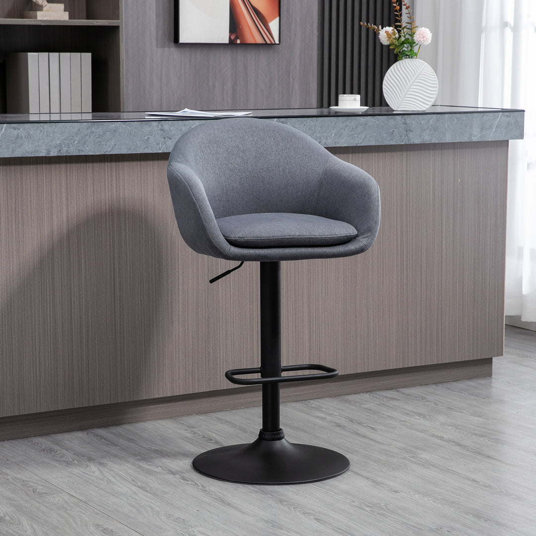Højdejusterbar barstol med ryglæn og fodstøtte; linnedlook, 54 cm x 54 cm x 112 cm, grå