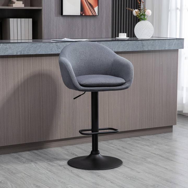 Højdejusterbar barstol med ryglæn og fodstøtte; linnedlook, 54 cm x 54 cm x 112 cm, grå