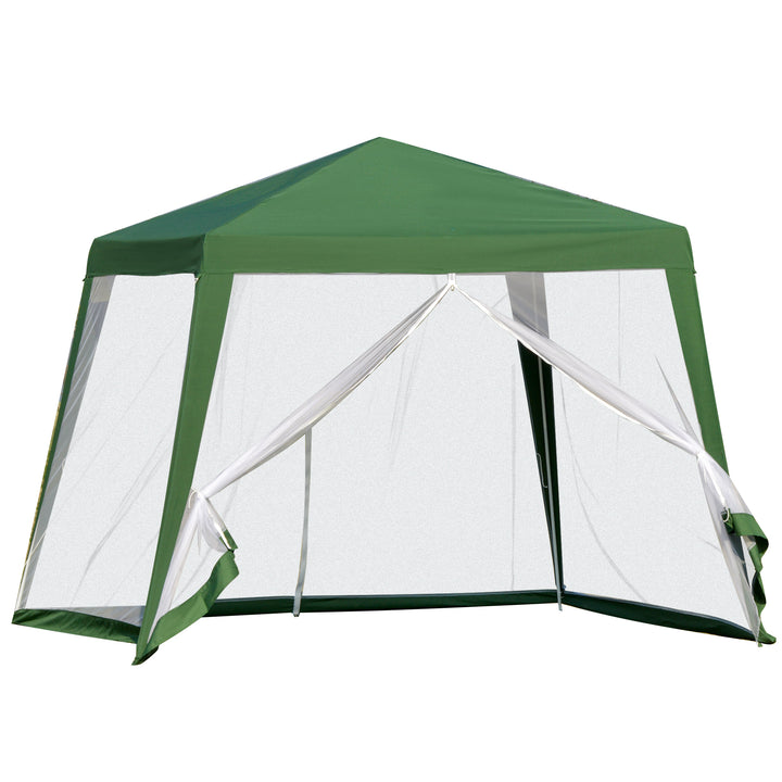 Havepavillon, partytelt, vejrbestandigt telt med myggenet, metal + polyester, grøn, 3 x 3 m