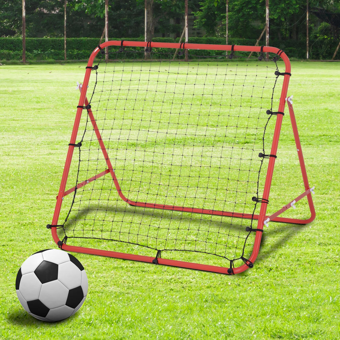 Rebounder til fodbold, rebound wall rebound net, metalrør med pe-stof, kickback rebound wall til baseball basketball, fodboldmål til ungdomstræning 96x80x96cm, rød