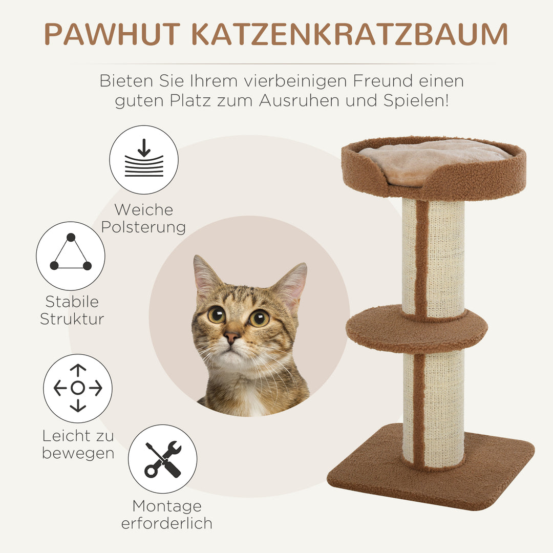 Kradsetræ 91 cm kattetårn med sisalstolper, platform, hynde, kradsetræ i flere niveauer, klatretræ, til mellemstore katte, lysebrun