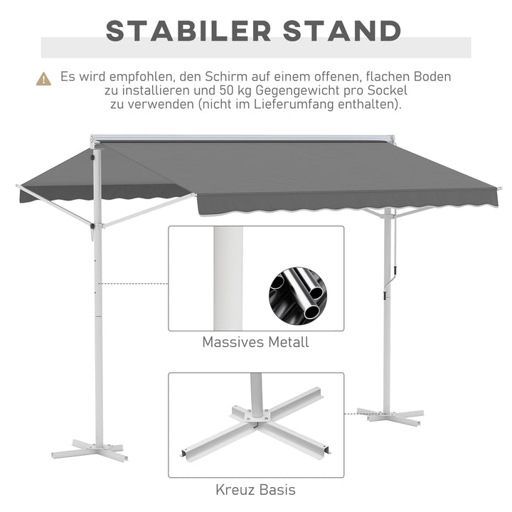 Fritstående markise, havemarkise, markise med foldearm og håndsving, terrasse, grå, 3x3m