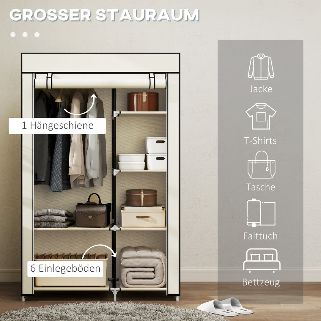 Stofgarderobe, opbevaringsløsning, 6 hylder, 1 bøjlestang, beige
