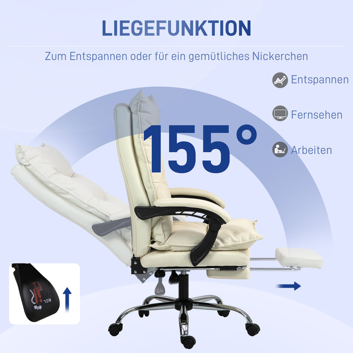 Kontorstol, justerbar sædehøjde, fodstøtte, kunstlæder, op til 135 kg, metalbase, 66 x 72 x 116-124 cm, beige