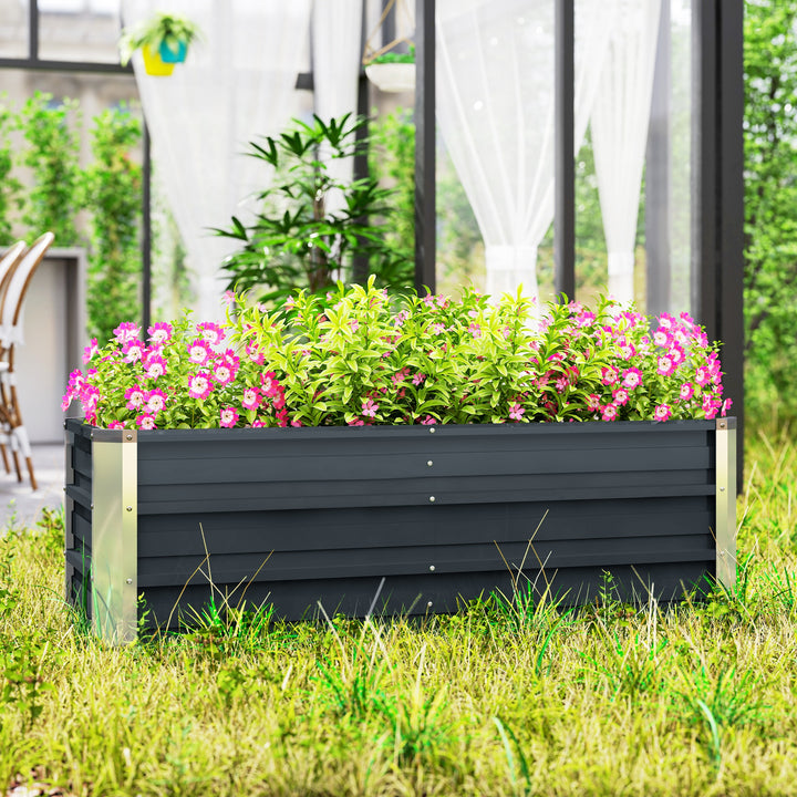 Hævet havebed i stål, plantekasse, blomsterkasse, blomsterpotte med handsker, trækulsgrå, 125 x 47 x 44 cm