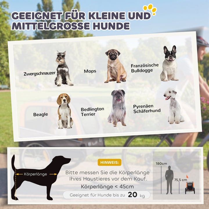 Hundetrailer, foldbar cykeltrailer med sikkerhedsreflekser til små og mellemstore hunde op til 20 kg, orange