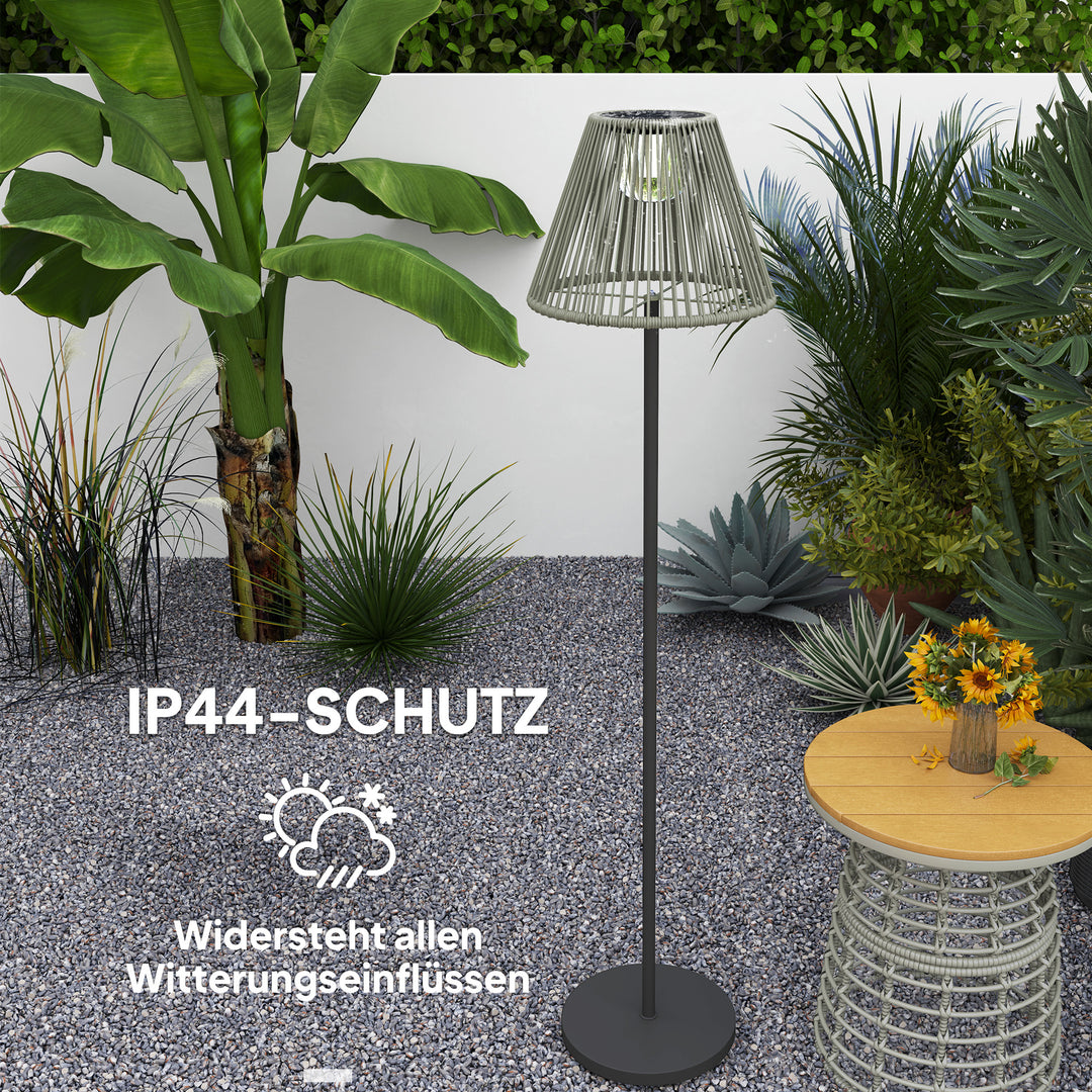 Solcellegulvlampe, rottingstil, solcellelamper med lyssensor, 25 LED-lys, solcellelampe i boho-stil, Ø33 x 135 cm