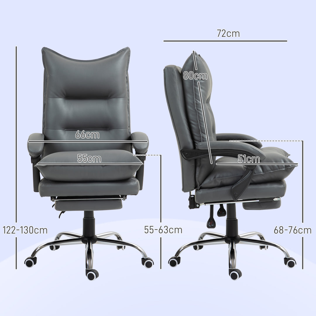 Ergonomisk kontorstol, justerbar sædehøjde, lænelæn, kunstlæder, mørkegrå