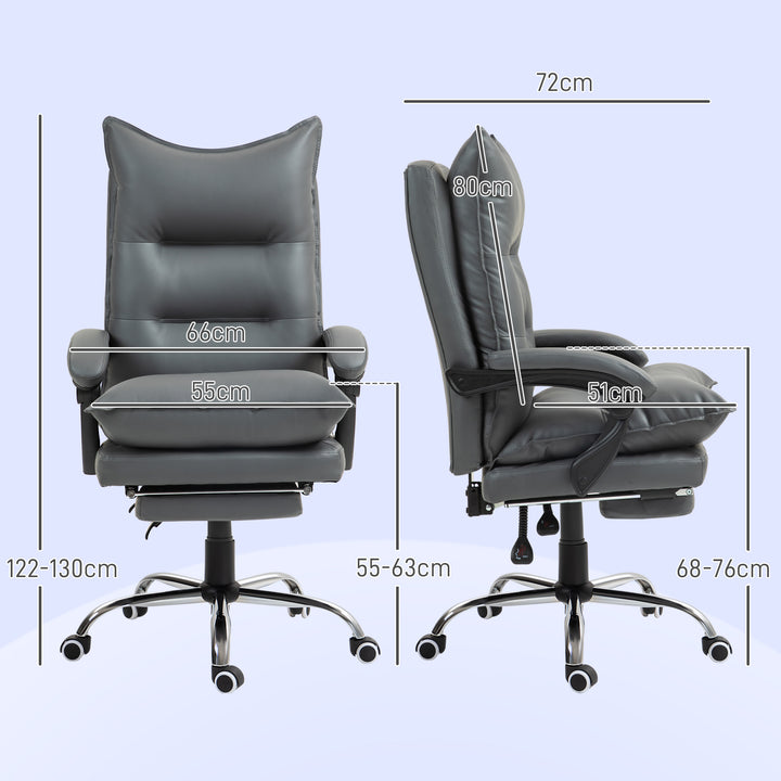 Ergonomisk kontorstol, justerbar sædehøjde, lænelæn, kunstlæder, mørkegrå