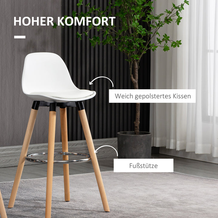 Sæt med 2 barstole, skandinavisk design, fodstøtte, 38,5 cm x 42,5 cm x 91 cm, natur + hvid