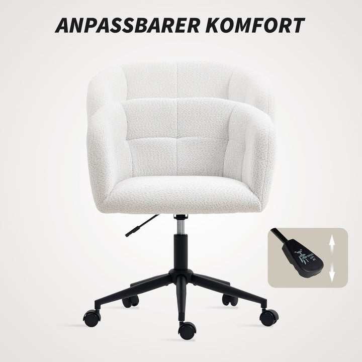 Polstret kontorstol med plysbetræk, badekardesign, rullebordsstol, stålstel, cremefarvet+sort