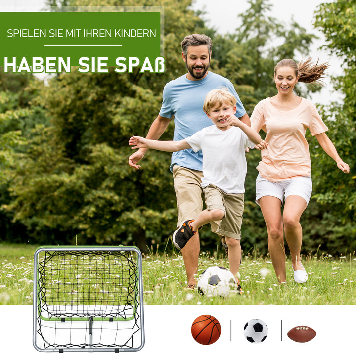 Fodbold-rebounder Kickback-mål Rebound-vægnet til baseball og basketball, dobbeltsidet rebound, justerbar i 5 positioner, metal, grøn og sort, 75 x 75 x 64 cm