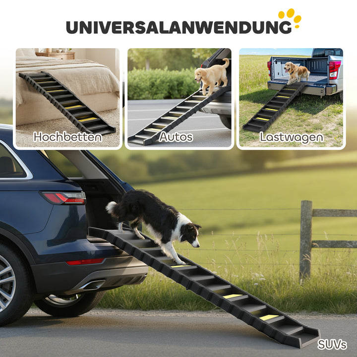 Sammenklappelig hundebakke, hundetrappe til biler og SUV'er, skridsikker hundebilrampe til store og små dyr op til 68 kg, 154x40 cm, sort
