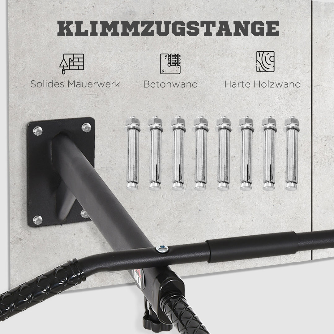 Væg- eller loftsmonteret pull-up-stang, belastningskapacitet op til 150 kg, multifunktionel pull-up-stang med skridsikre greb, øjer for sikker og stabil brug, stål, sort