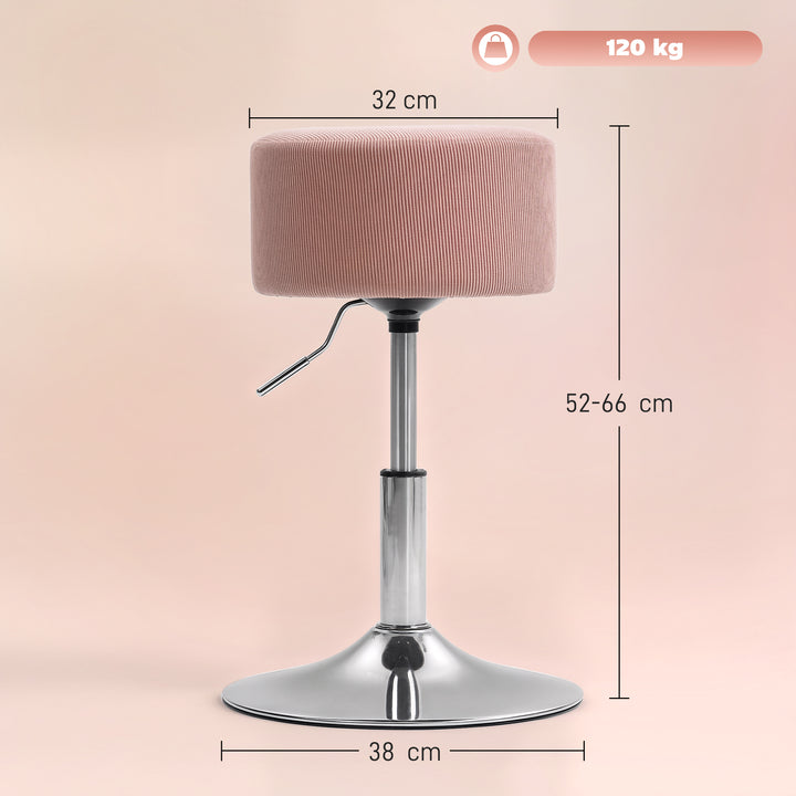 Barstol, polstret barstol med metalstel, corduroy look, højdejusterbar 360° drejelig pink