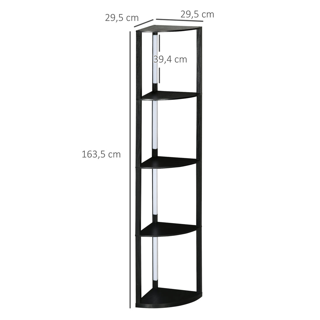 Led gulvlampe, hjørnehylde, dæmpbar, 4 hylder, varmt hvidt lys, 41 x 30 x 164 cm, sort