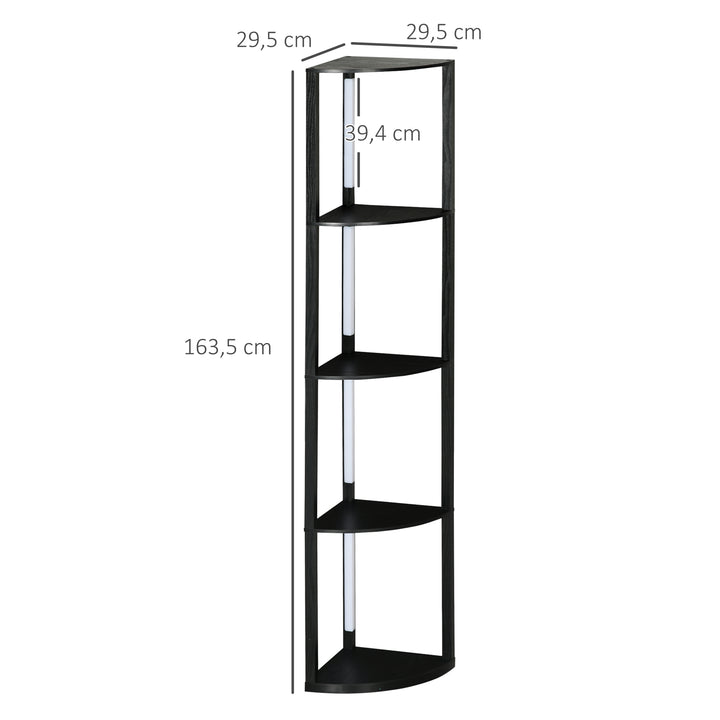 Led gulvlampe, hjørnehylde, dæmpbar, 4 hylder, varmt hvidt lys, 41 x 30 x 164 cm, sort