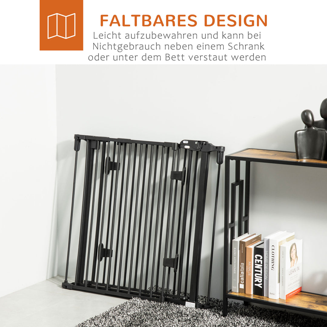 Hundebarrierer sikkerhedslåge kæledyrssikkerhedslåge justerbar foldbar pejsrist med automatisk lukning 3 paneler til komfur vægmonteret/fritstående sort 202,5 x 76 cm