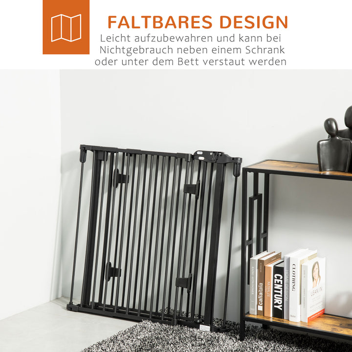 Hundebarrierer sikkerhedslåge kæledyrssikkerhedslåge justerbar foldbar pejsrist med automatisk lukning 3 paneler til komfur vægmonteret/fritstående sort 202,5 x 76 cm