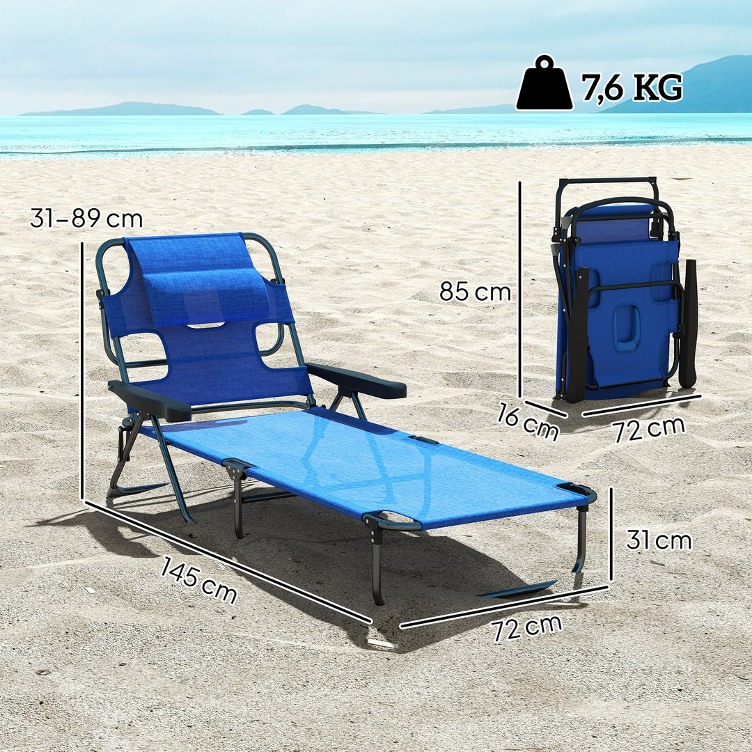 Solseng haveseng afslappende liggestol, foldbar, vejrbestandig, 194 cm x 72 cm x 31 cm, sort + mørkeblå