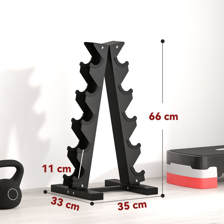 Håndvægtstativ til 10 håndvægte, 5 niveauer, robust stålramme, op til 100 kg, sort, 66 x 35 x 33 cm