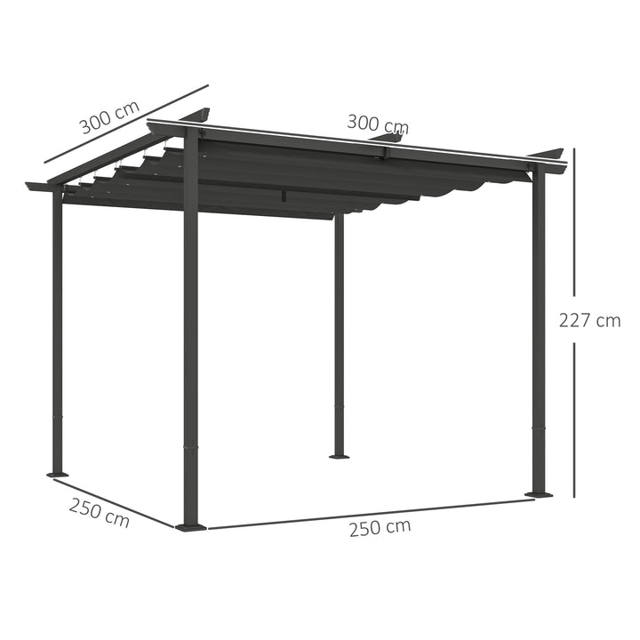 3 x 3 m havepergola med justerbart tag, metalramme, UPF30+ beskyttelse, solskærm til veranda, terrasse, mørkegrå